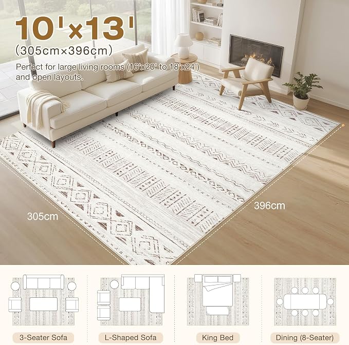 cotiled 10x13 Area Rug Living Room: Washable Boho Rugs - Image 2