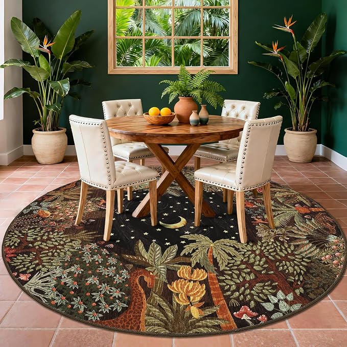 GarveeHome Round Area Rugs 8ft for Living Room, Large Brown Jungle Washable - Image 2