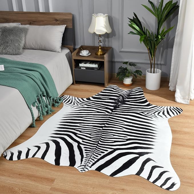 Easycozy Faux Zebra Pattern Rug: 6.2 x 7 Bold Zebra Stripe Faux Cowhide Area Rug - Image 8