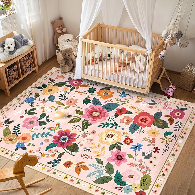 RELEANY Floral 5x7 Area Rug Machine Washable Soft Print Boho Carpet Non Slip - Image 9