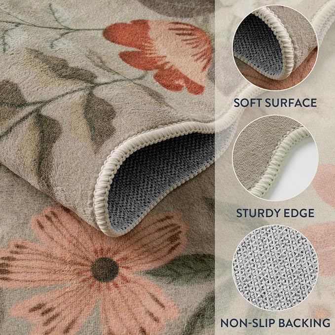 Lahome Floral Washable 6x9 Area Rugs, Soft Bedroom Rug - Image 6