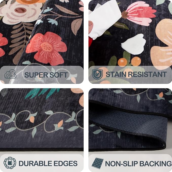 9x12 Area Rug, Floral Rugs for Living Room, Stain-Resistant Washable Bedroom Rug - Image 5