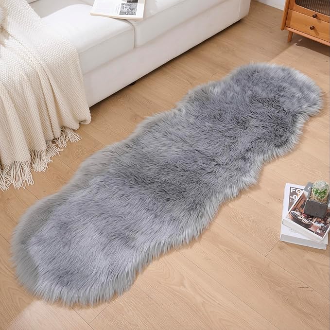 Faux Fur Rug Runner 2x6 ft Gery - Image 5