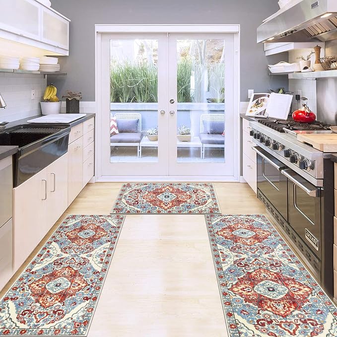HEBE Farmhouse Kitchen Rugs Sets of 3 Non Slip Washable Boho Kitchen Rugs and - Image 7