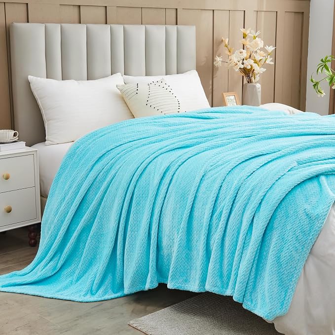 NEWCOSPLAY Super Soft Queen Blanket Turquoise Premium Silky Flannel Fleece - Image 3