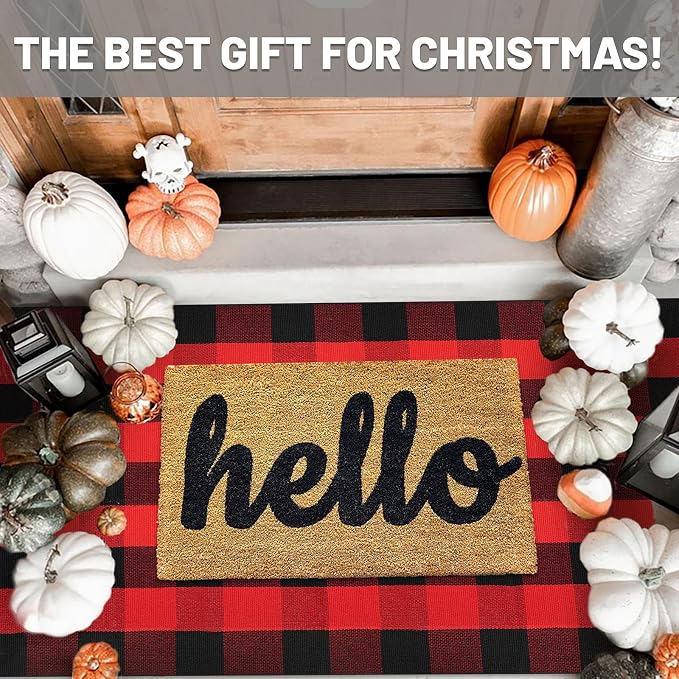 IOHOUZE Christmas Buffalo Plaid Rug 3x5 Ft Outdoor Indoor Doormat Red Black - Image 2