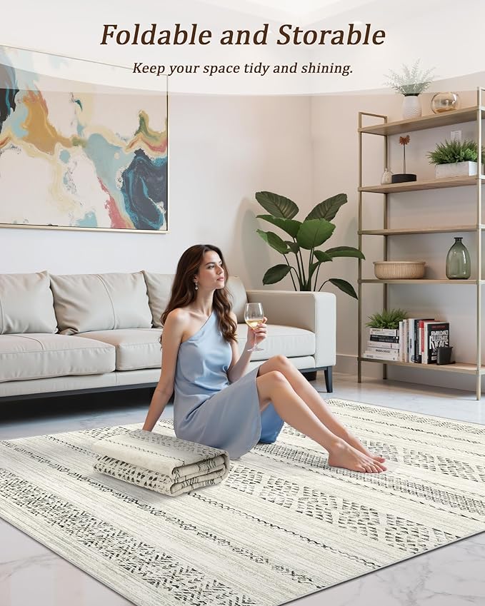 Miukiki 8x10 Area Rug for Living Room Moroccan Washable Rugs Non Slip Indoor - Image 5
