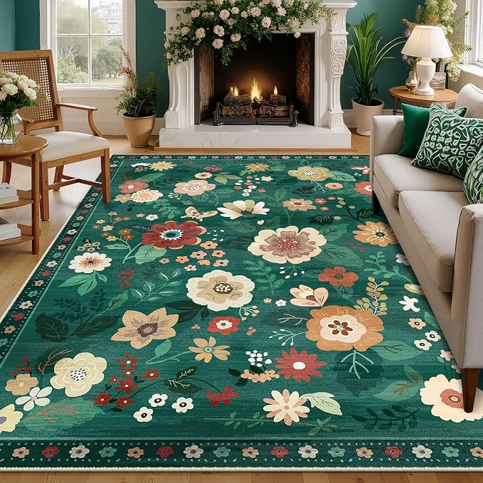 RELEANY Floral Nursery 8x10 Area Rugs Washable Print Boho Cute Carpet Non Slip - Image 6