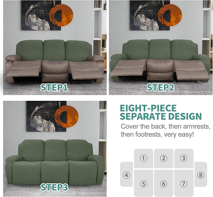 YEMYHOM 8 Pieces Stretch Recliner Sofa Cover Latest Jacquard Reclining Couch - Image 7
