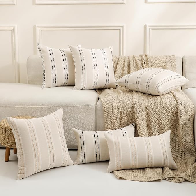 Hckot Hand Made Throw Pillow Covers 22x22 Set of 2 Striped Pillow Covers Linen - Image 5