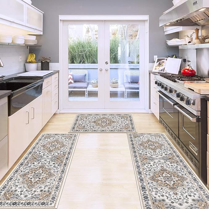 HEBE Farmhouse Kitchen Rugs Sets of 3 Non Slip Washable Boho Kitchen Rugs and - Image 7