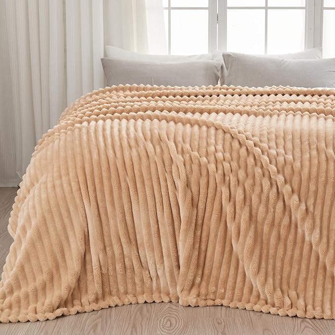 NEWCOSPLAY Super Soft King Blanket Brown Premium Silky Flannel Fleece 3D Ribbed by NEWCOSPLAY