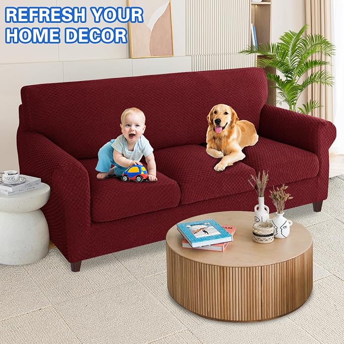 MAXIJIN 4 Piece Couch Covers for 3 Cushion Couch Super Stretch Non Slip Couch - Image 2