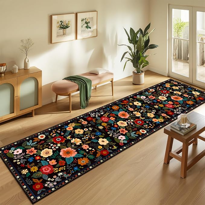 RELEANY Floral Nursery 2x10 Area Rugs Washable Print Boho Cute Carpet Non Slip - Image 2