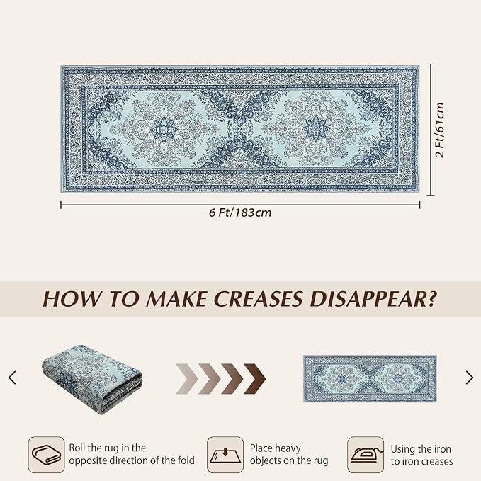 Runner Rug for Bedroom, 2x6 Non-Slip Vintage Area Rug, Machine Washable Boho - Image 2