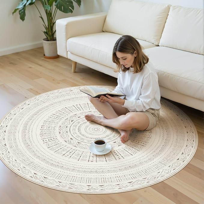 cotiled 5x5 Round Area Rug Living Room: Washable Boho Rugs - Image 5