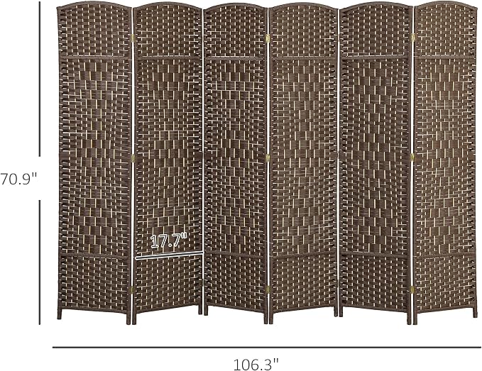 HOMCOM Room Divider, 6 Ft 6 Panel Folding Privacy Screen, Hand-Woven PP Wall - Image 7