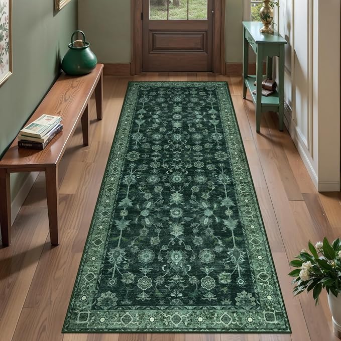 Tangsoo Green 2x5 Runner Rug Non Slip Washable by Tangsoo