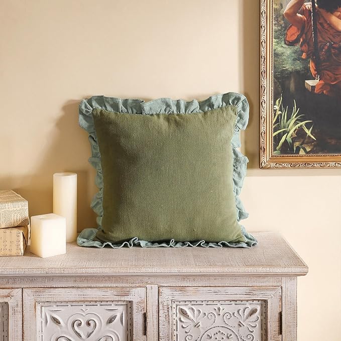 patdrea Green Shabby Chic Decorative Throw Pillow Covers 22x22 Set of 2 - Image 3
