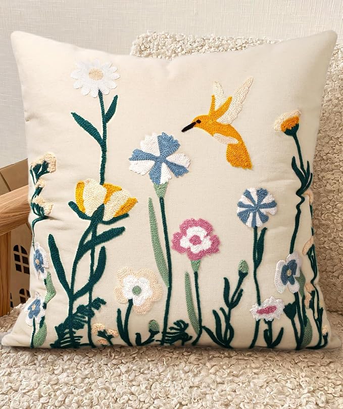 Embroidered Throw Pillow Cover 18x18 Inch by Kokaaee