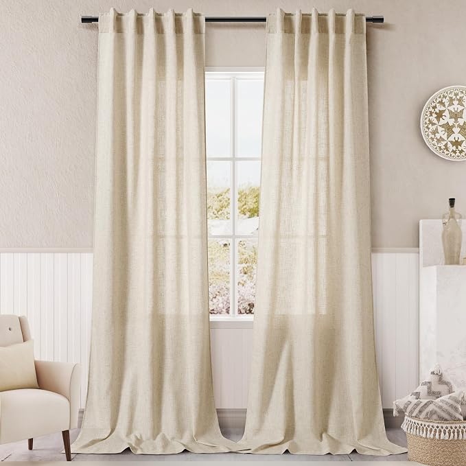 Extra Long Tan Beige Curtains 120 inch Length 2 Panels Set Back Tab Neutral by Nanspring