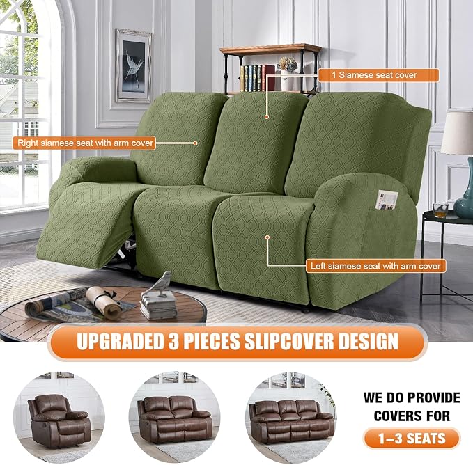 VANSOFY Recliner Sofa Covers, 3-Pieces Stretch Reclining Couch Covers - Image 6