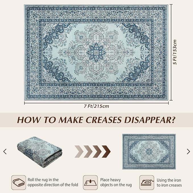 Area Rug for Living Room, 5x7Ft Non-Slip Vintage Area Rug, Machine Washable - Image 2