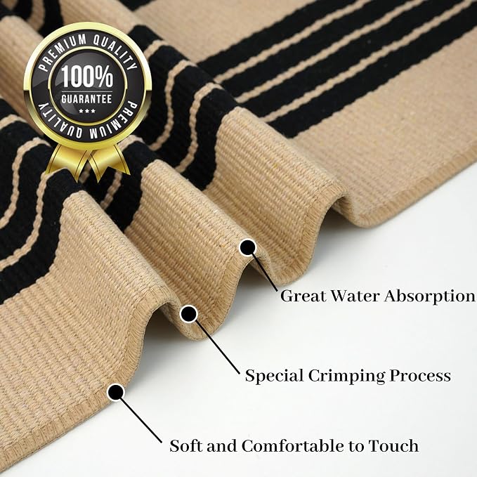 KOZYFLY Striped Front Door Mat 2x3 Ft Brown and Black Cotton Washable Indoor - Image 4