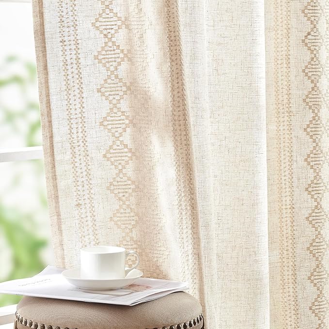 jinchan Boho Curtains Linen Blend Ivory Farmhouse Curtains 96 Inches Long by JINCHAN