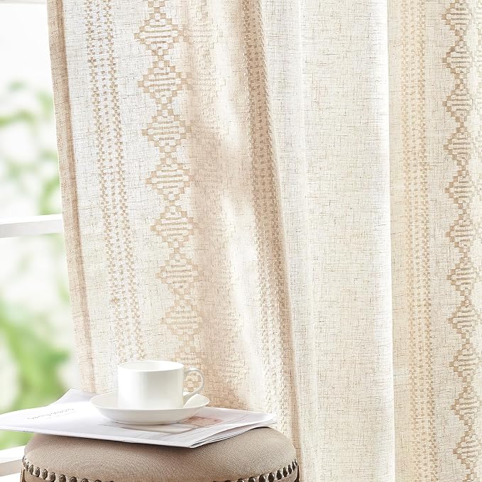 jinchan Boho Curtains Linen Blend Ivory Farmhouse Curtains 63 Inches Long by JINCHAN