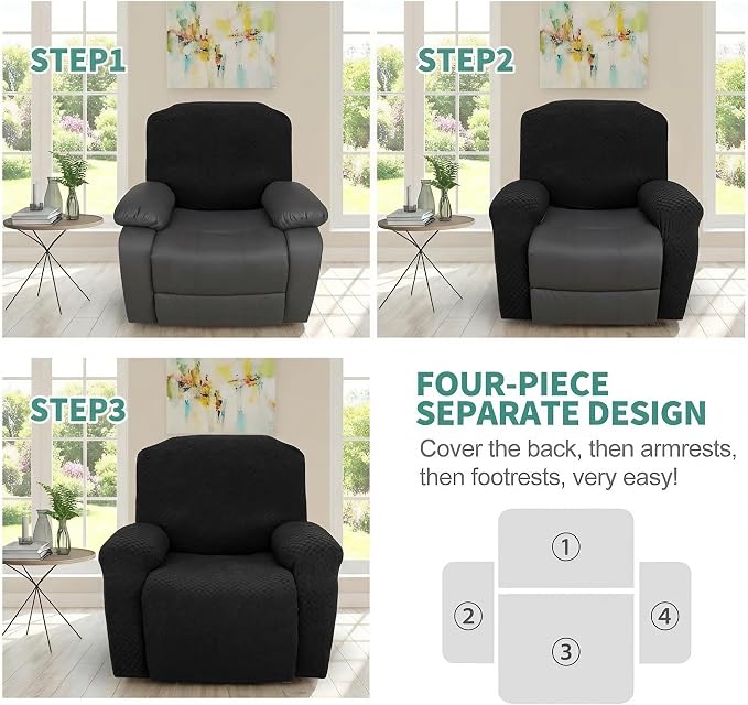 YEMYHOM 4 Pieces Stretch Recliner Slipcover Latest Jacquard Recliner Chair Cover - Image 7