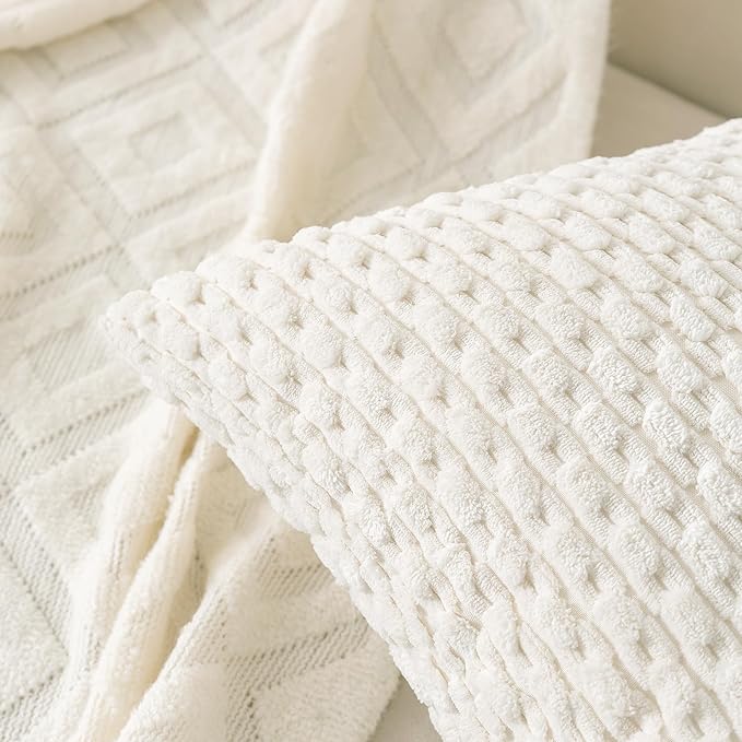 Set of 4 Cream White Decorative Throw Pillow Covers 26x26 Inch Corduroy Pillow - Image 3