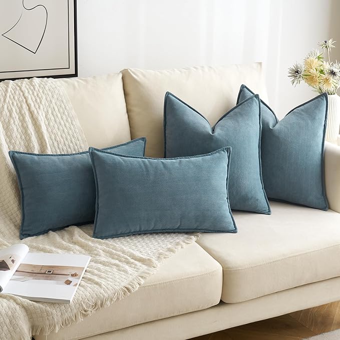 MIULEE Pack of 2 Dusty Blue Decorative Pillow Covers 18x18 Inch Soft Chenille - Image 4