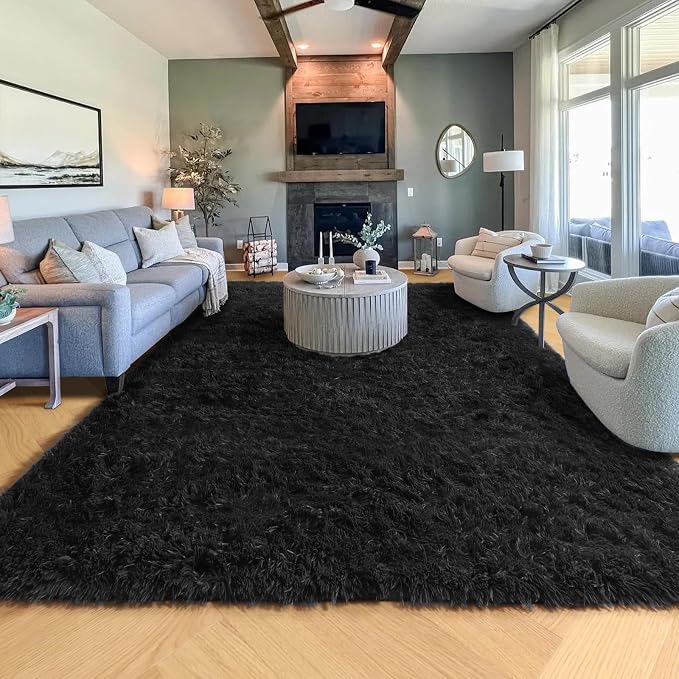 PAGISOFE 4x6 Fluffy Bedroom Rugs Black Modern Living Room Area Rug Fuzzy Shaggy - Image 9