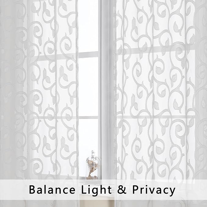 OWENIE Furman Sheer White Curtains 90 inches Long - Image 3