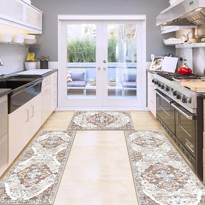 HEBE Farmhouse Kitchen Rugs Sets of 3 Non Slip Washable Boho Kitchen Rugs and - Image 7