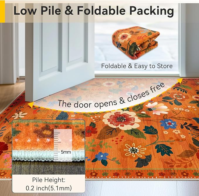 RELEANY Floral Nursery 6x9 Area Rugs Washable Print Boho Cute Carpet Non Slip - Image 5