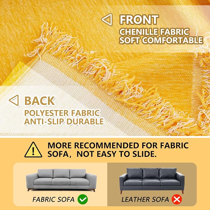 MEETSKY Yellow Couch Cover Oversized Chair Sofa Cover Single Chenille Couch - Image 3