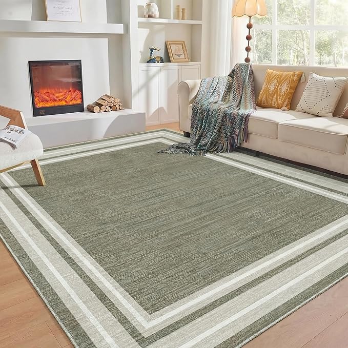 OPPODREAM Border Soft Area Rugs 8x10, Washable Brown Rug by OPPODREAM