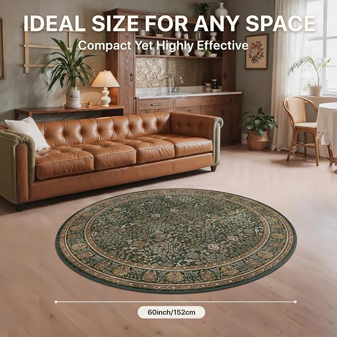 Bavni Round Rug 5ft-Machine Washable Area Rugs Non-Slip - Image 8