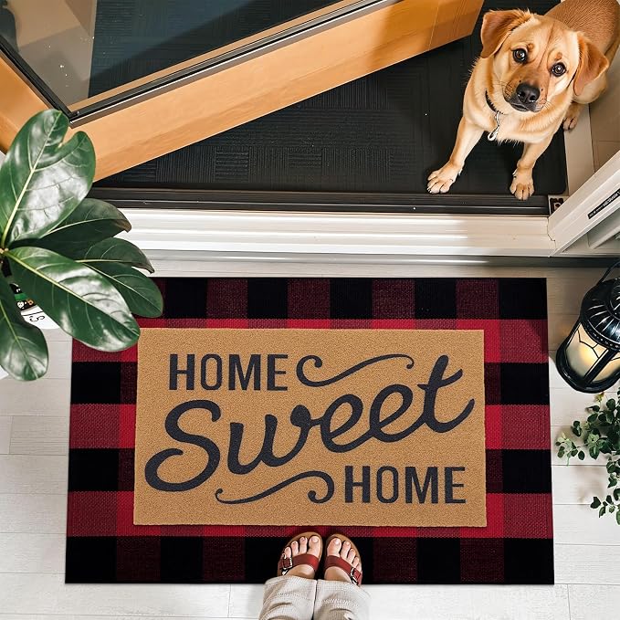 OLANLY Buffalo Plaid Rug 2'4" x 3'7" – Red and Black Cotton Checkered Doormat - Image 2