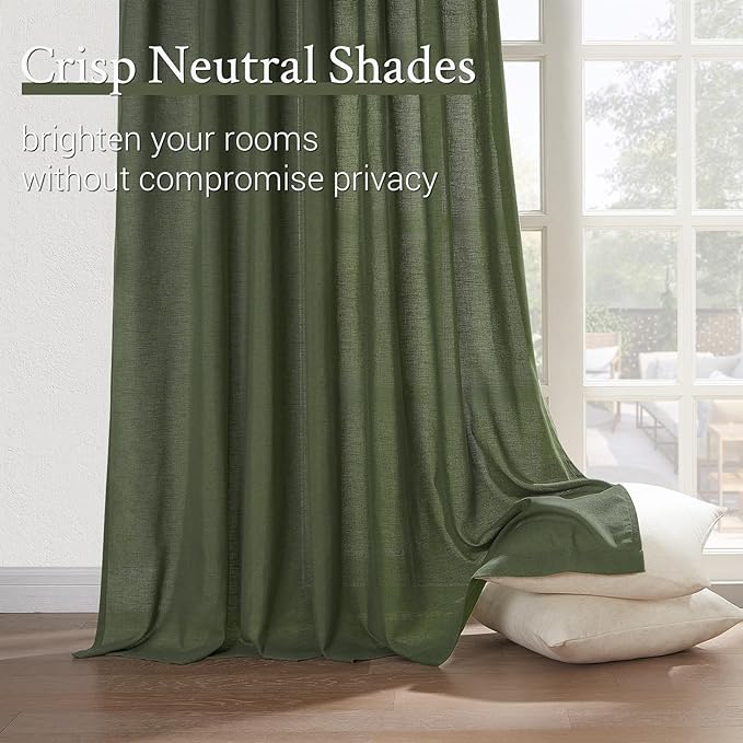 Olive Green Linen Curtains 45 Inches Long - Image 4