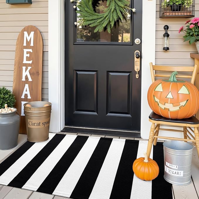 OLANLY Black and White Striped Rug 2'4" x 3'7" – Washable Cotton Indoor Outdoor - Image 9