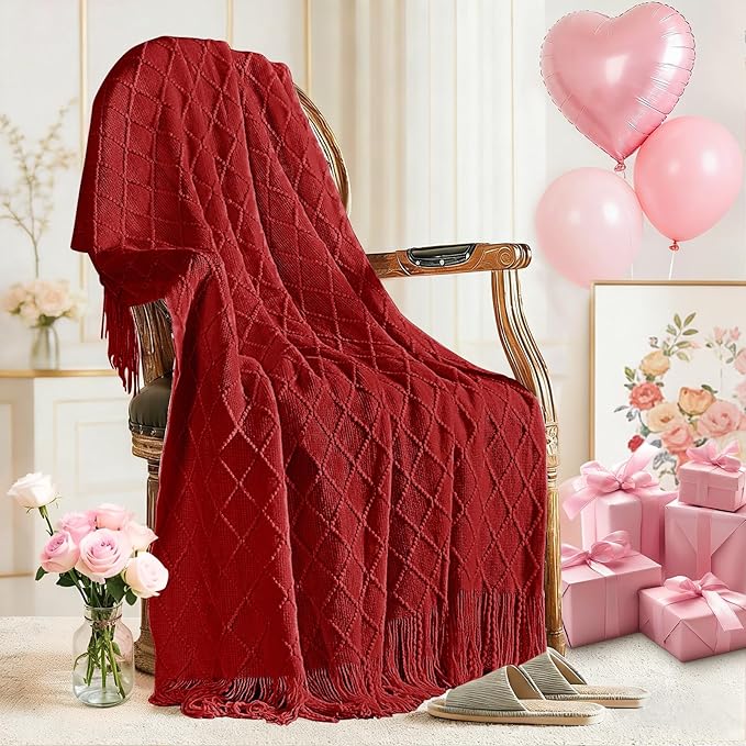 inhand Pomegranate Red Knitted Throw Blanket by inhand