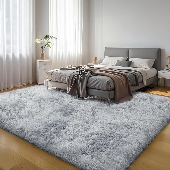 KICHOWUA Thick Area Rug Light Grey Fluffy Shag 3x5 - Image 7