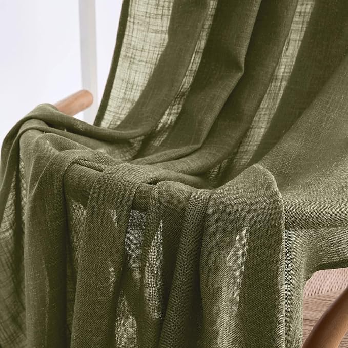 MIULEE Light Olive Green Linen Curtains 63 Inch Length 2 Panels - Image 6
