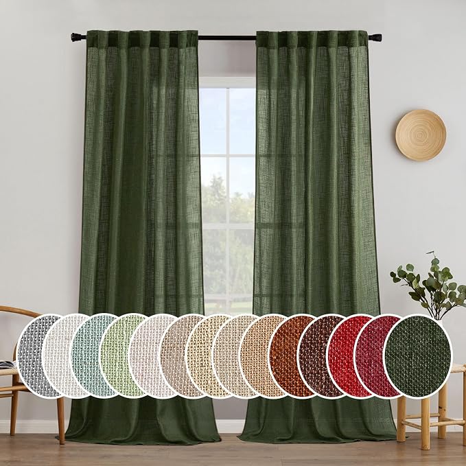 MIULEE Olive Green Linen Curtains 90 Inch Long by MIULEE