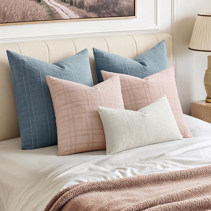 MIULEE Decorative Linen Check Throw Pillow Covers Neutral Farmhouse Vintage - Image 5
