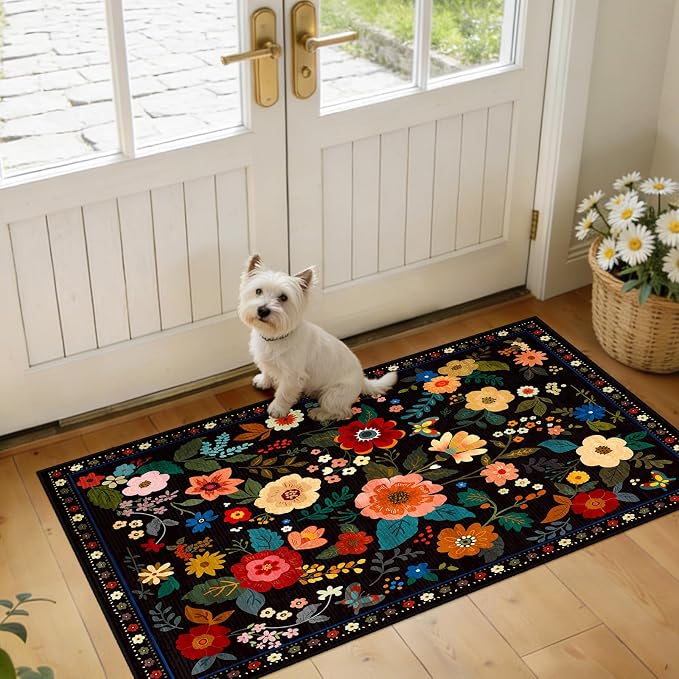 RELEANY Floral Nursery 2x4 Area Rugs Washable Print Boho Cute Carpet Non Slip by RELEANY
