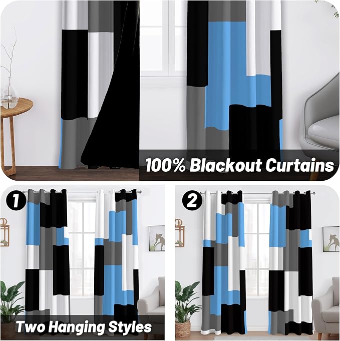 Tyrot Light Blue 100% Blackout Curtains - Image 2